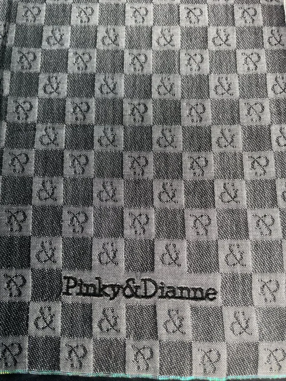 Vintage Pinky & Dianne Monogram Cotton Scarf Gray Checkerboard Embroidered